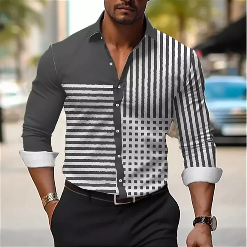 2024 neue Herren lang ärmel igen Polo-Ausschnitt Button-up-Shirt Vintage-Streifen bedrucktes Hemd weiche und bequeme Designer-Top-s-6XL