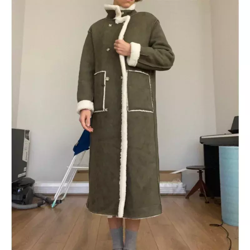 Wełna jagnięca długa kurtka ze skórzanym futrem zintegrowanym damskim płaszczem dla wersji modna sylwetka dla ciepła