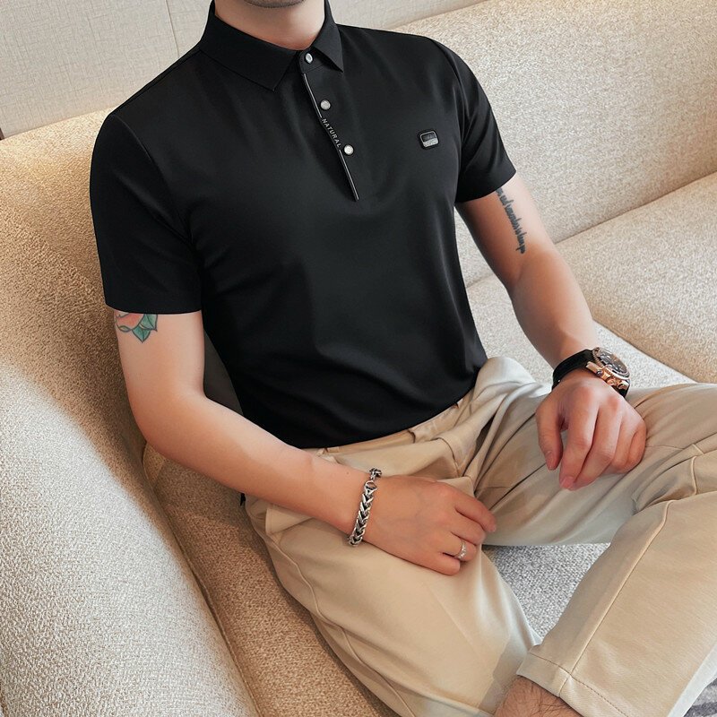 Wysokiej jakości elastyczne koszulki polo dla mężczyzn Biznesowe koszulki polo z krótkim rękawem w jednolitym kolorze Męska koszulka polo Wszystkie dopasowane koszulki slim fit