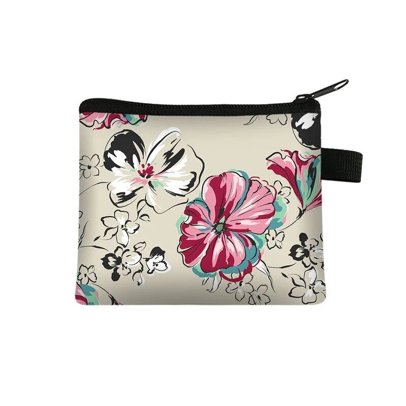 女性用の小さな花柄のポータブル財布,カード,鍵の収納,お金,小さな正方形のバッグ,財布