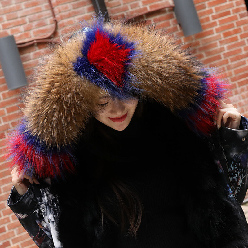 Bufanda de piel de mapache 100% auténtica para mujer, calentador de cuello, bufanda de piel Natural, decoración de invierno, color blanco