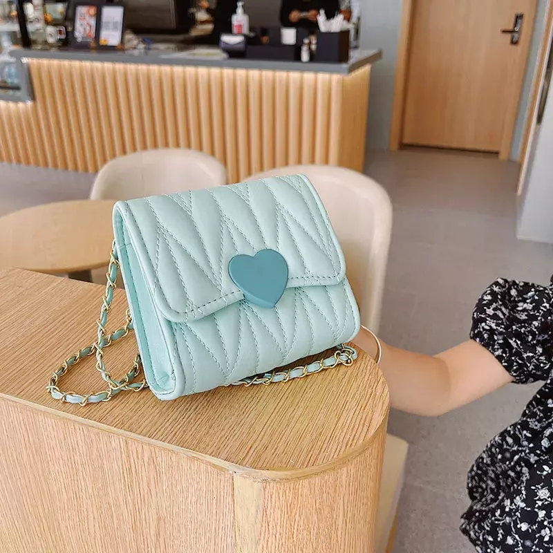 Fashion Heart Baby Girls Small Shoulder Bags Kids Coin Purse Accessories Handbags Lovely Children's Mini Square Messenger Bag
