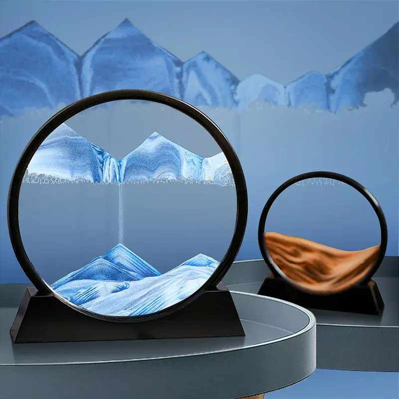 3D Moving Sand Art Picture Round Glass Deep Sea Sandscape clessidra Quicksand Craft Flowing Sand Painting Office Home Decor Gift