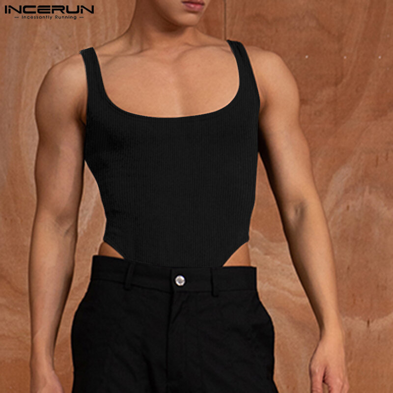 Męskie body INCERUN jednolity kolor z okrągłym dekoltem bez rękawów Fitness moda męska pajacyki Streetwear 2023 podkoszulki Sexy body S-5XL