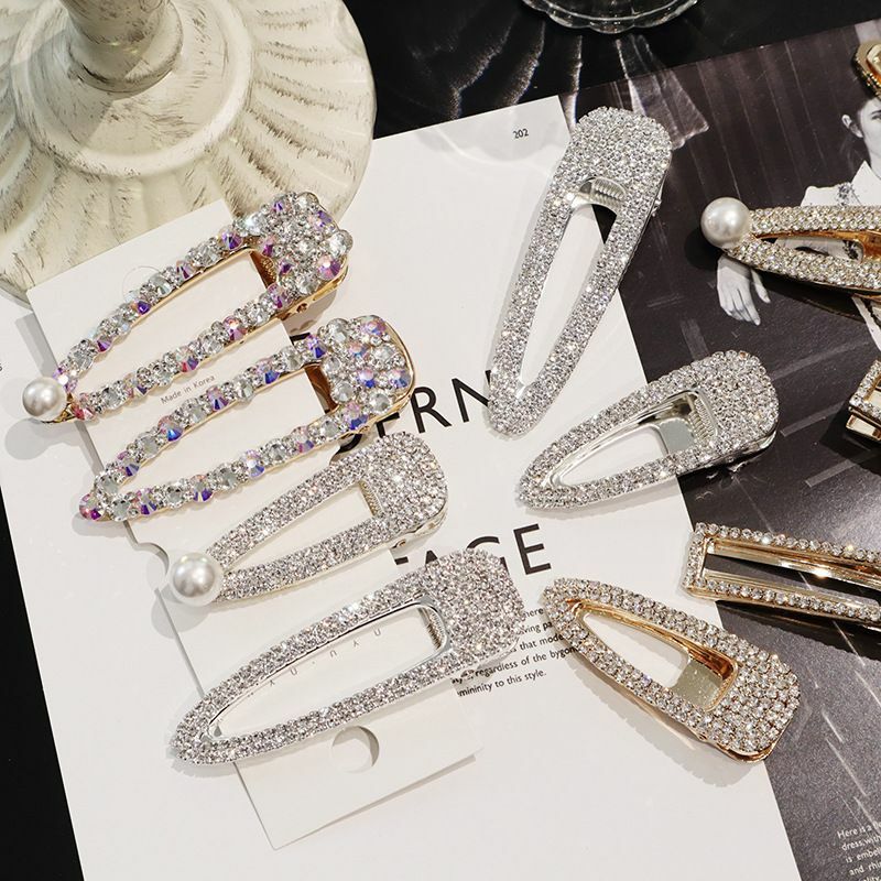 1PC Square Waterdrop Bling Crystal Hairpins Headwear for Women Girls Rhinestone Hair Clips Pins Barrette Accessories