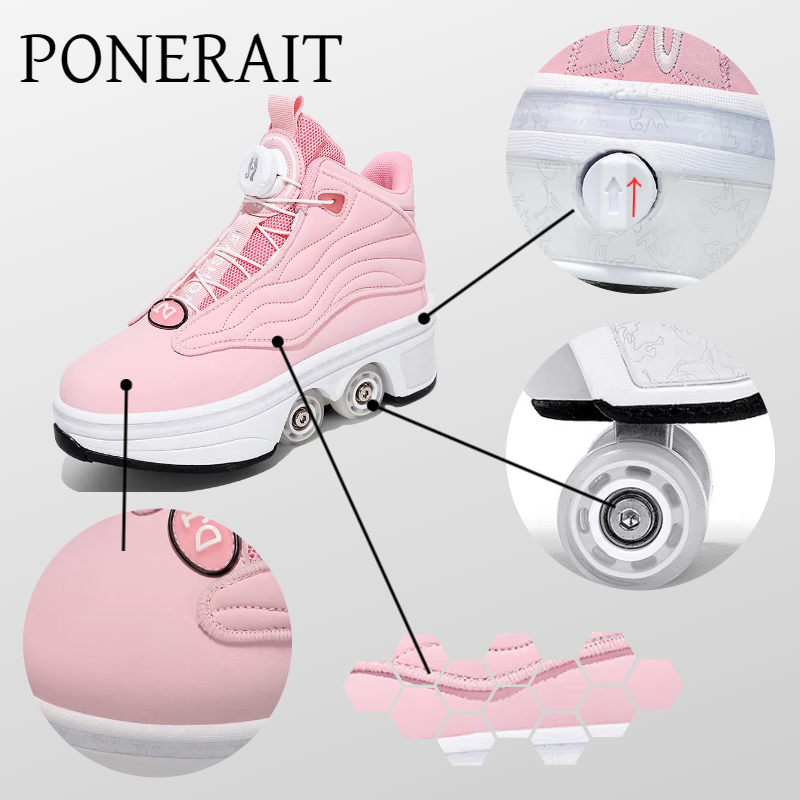PONERAIT-Sapatos Roller Unissex para Homens e Mulheres, Tênis Flash de 4 Rodas, 4 Rodas, Patinação, Parkour, Adultos, Meninos, Crianças