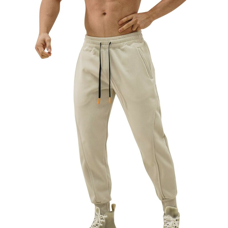 Male Spring Casual Fitness Running Trousers Drawstring Loose Waist Color Matching Pants Pocket Loose Fleece Sweatpants