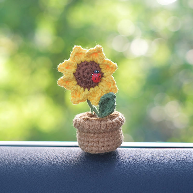 Decorazioni per auto piante all'uncinetto appese a specchio succulento pianta appesa vasi da fiori creativi accessori interni per auto Mini ornamento per auto