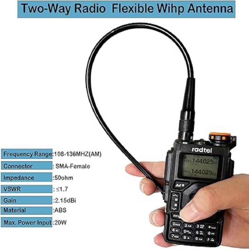 Antena de látigo Flexible de Banda de aviación aérea, 108-136Mhz para Radtel Rt-490, Rt-470, Rt-830, Rt-850, Rt-890, Rt-470X y más