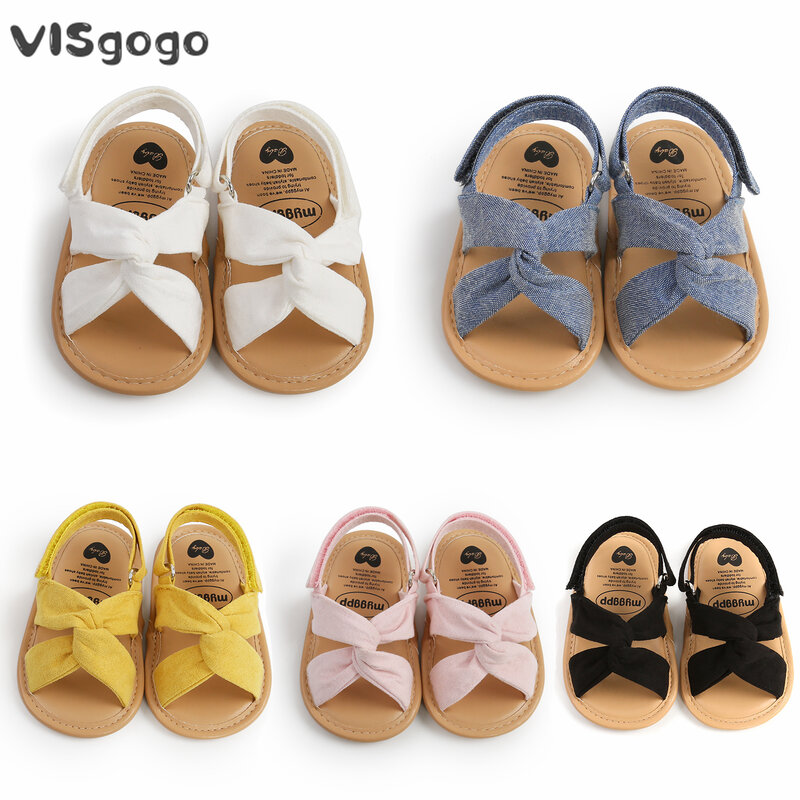 VISgogo 여아용 샌들, 신생아 나비매듭 유아용 아기 침대 신발, 부드러운 밑창, 미끄럼 방지, 첫 번째 워킹화, 프리워커, 여름