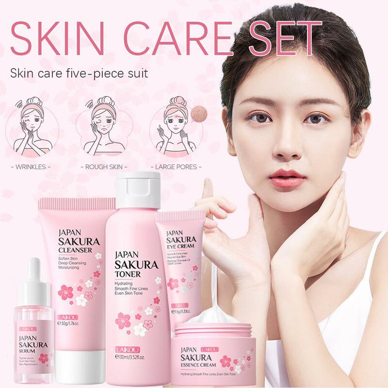Face Care Cleanser Essence Cream Set, Clareamento Hidratante, Anti-Envelhecimento, Toner ocular, Soro facial, Eye Care Set