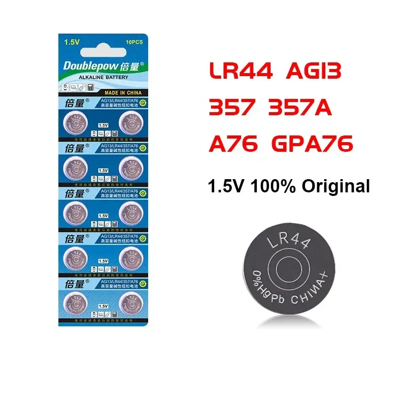 Pila alcalina de botón LR44, AG13, 1,5, 357, A76, GPA76, 10 piezas, 357 V