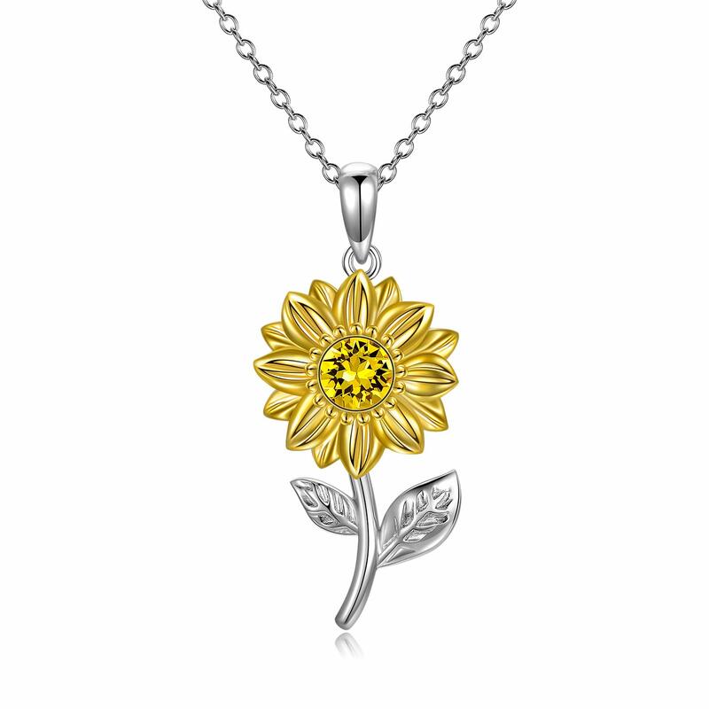 YFN 14K Kalung Bunga Matahari Emas Asli untuk Wanita Kalung Liontin Bunga Matahari Emas dengan Hadiah Perhiasan Ulang Tahun Kristal