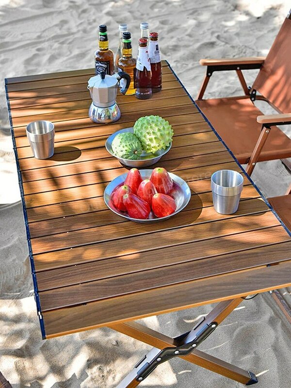 Table de camping pliante en bois Mars Egg Roll, table d'extérieur, bureau de pique-nique, table de plage portable ultralégère, tables d'assiettes touristiques