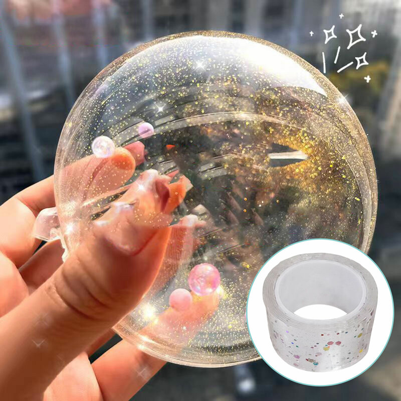 Glitter Nano Tape Blowable Bubble Tape Non-marking Double-sided Adhesive For DIY Craft Pinch Toy High Sticky 5CMx1M / 3CMx1M