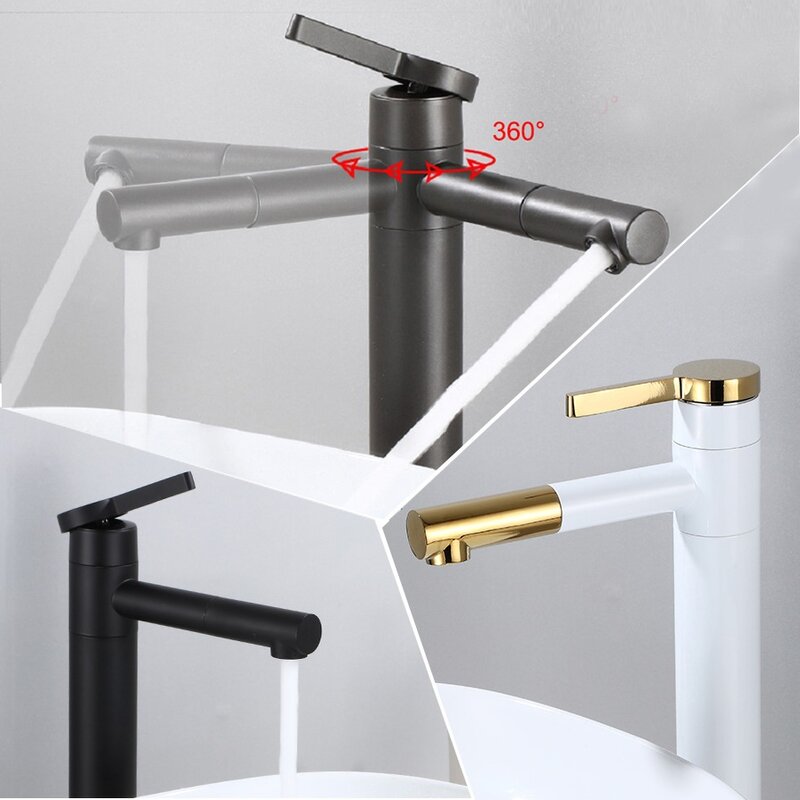 360 ° rotativa torneira da pia do banheiro misturador de aço inoxidável bacia água do chuveiro cabeça encanamento tapware para acessórios do banheiro