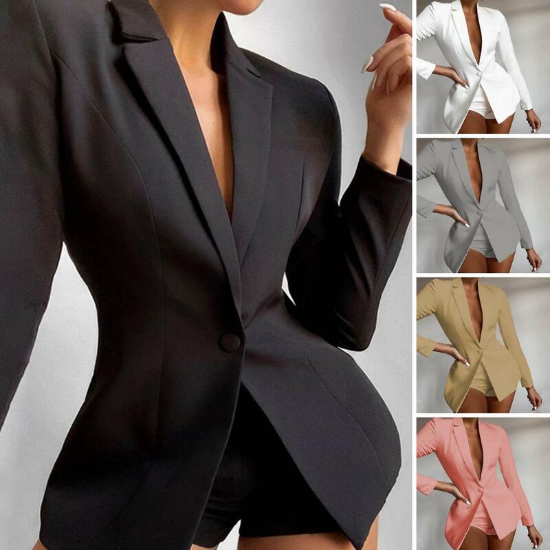 Women Suit Coat Elegant Women's Single Button Lapel Coat for Formal Business Style Deep V Neck Long Sleeve Suit Jacket for Ol
