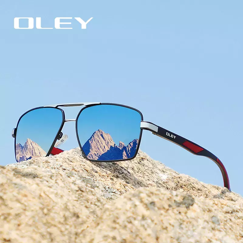 OLEY – Lunettes de soleil polarisées type aviateur, pour hommes, design de marque classique en aluminium, verres à couleur changeante, logo personnalisé accepté