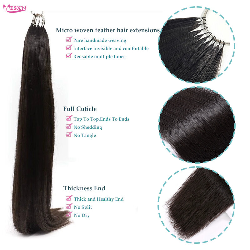 MESXN-extensiones de cabello de plumas, cabello humano 100% Real, cabello Natural, cómodo e Invisible, 16 "-26", negro, marrón, Rubio, para salón