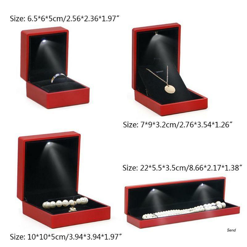 Boîte à bijoux avec lumière LED, longue chaîne, présentoir de Bracelet, boîte cadeau, porte-pendentif pour les anniversaires de mariage