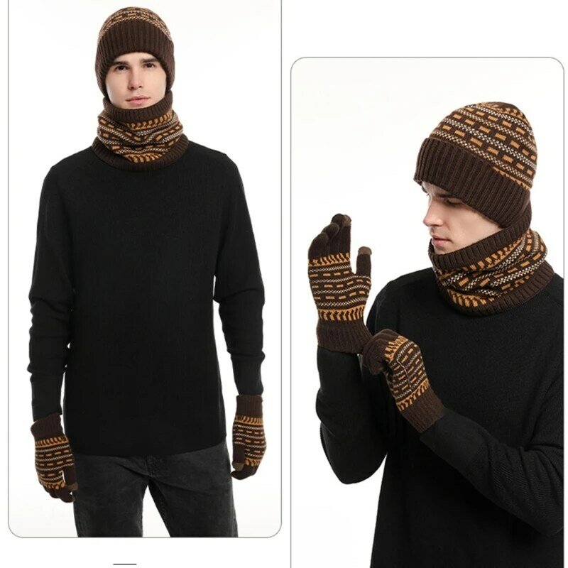 Volwassen winter jacquard patroon hoed handschoenen nekbeenkap gebreide muts warm voor dames D46A