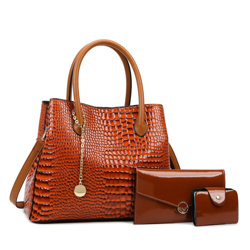 Европейская и американская женская сумка, модная новая сумка из трех частей с крокодиловым узором, сумка для матери, ручная ретро-сумка на одно плечо