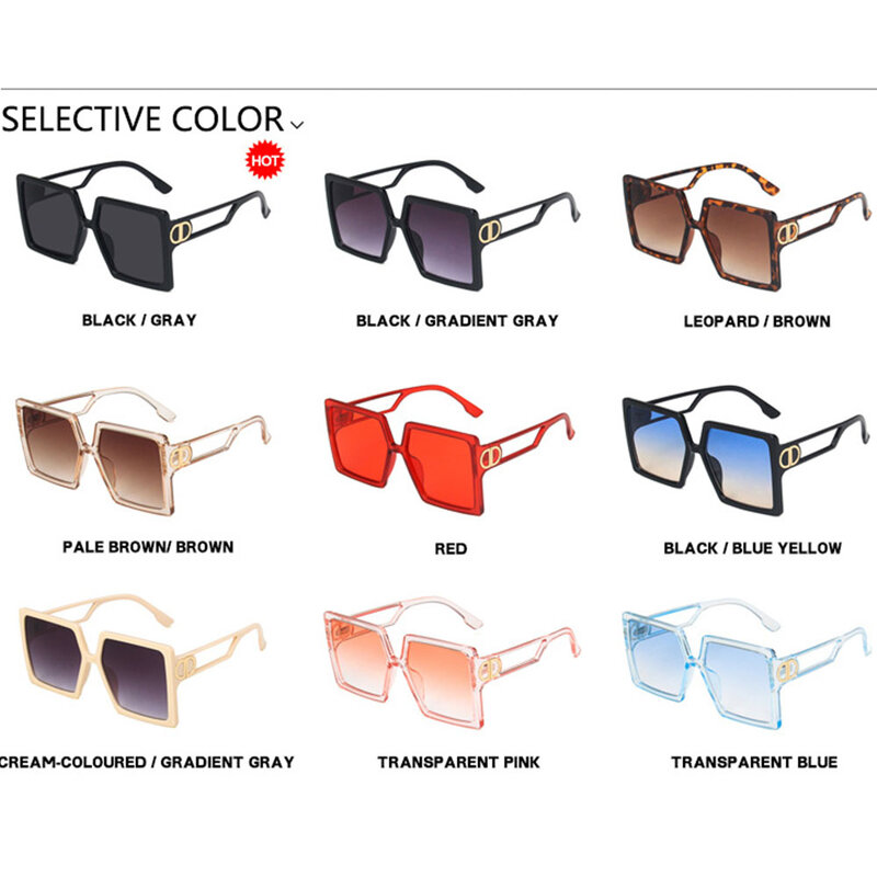 Oversized Rectangle Sunglasses Women's Fashion Square Sun Glasses Men's Classic Vintage Eyewear UV400 Oculos De Sol With Box