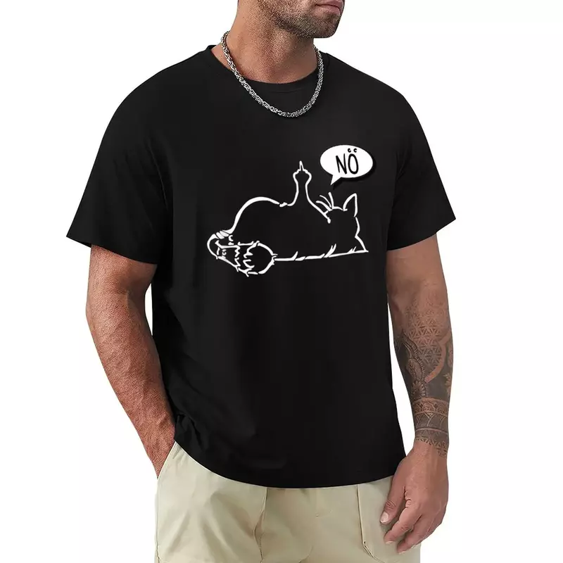 faule lustige Katze zeigt Stinkefinger - N? - schwarze Katze T-Shirt funnys t shirt for men