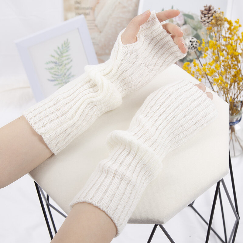 Długie rękawiczki bez palców damskie rękawice zimowe podgrzewacz na ramiona Kawaii dzianinowy z rękawami miękkie dziewczęce ubrania Anime punkowe rękawiczki Gothic Lolita