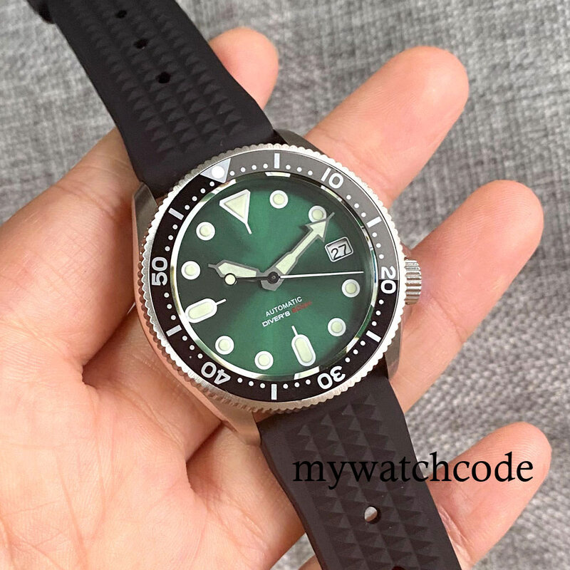 Tandorio 37mm 3.8 Crown NH35A quadrante nero/blu orologio da polso da uomo automatico luminoso verde inserto in ceramica cinturino per cialde data automatica