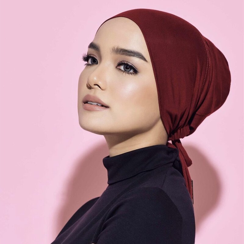 Modal Lembut Elastis Hijab Dalam Muslim Warna Solid Syal Topi Perempuan Penutup Kepala Topi Turban Wanita