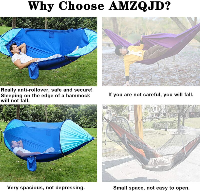 Anti-Rollover Camping Hammock Double Portable Hammocks with Mosquito Bug Net Parachute Hammock for Outdoor Hiking Yard Beach