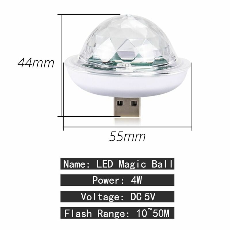 Lampu bola ajaib LED mobil warna-warni, lampu suasana, USB mobil, warna-warni, antarmuka 5V, DJ, RGB, lampu bola ajaib, lampu kontrol suara, musik