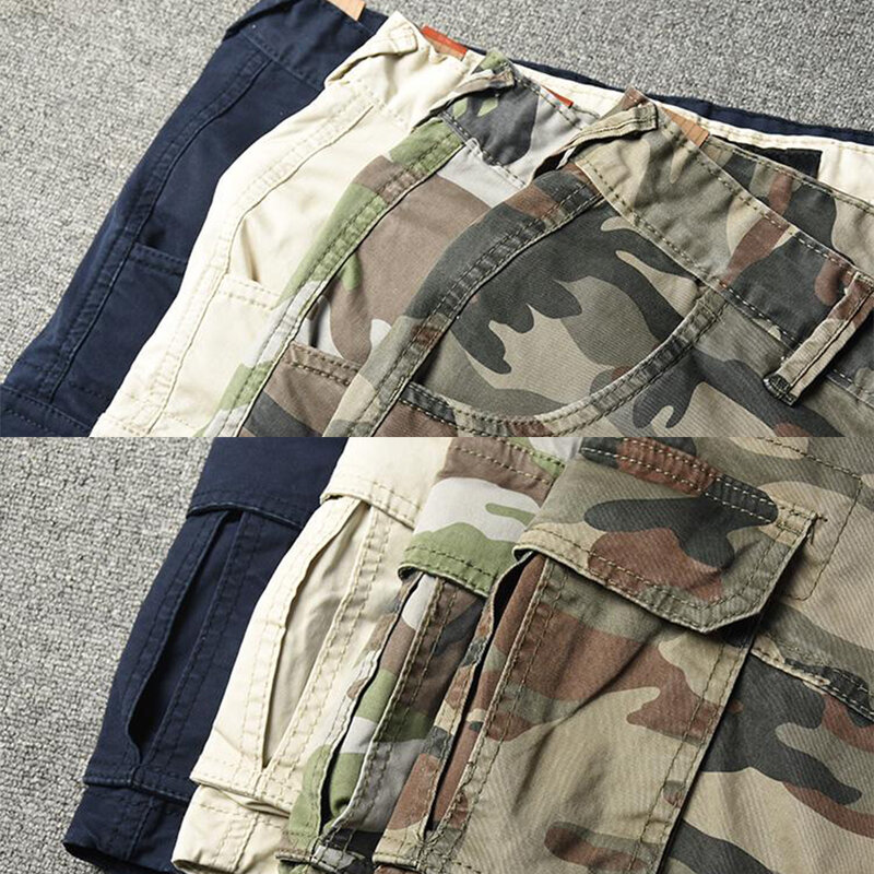 Pantalones cortos rectos de camuflaje para hombre, ropa de calle hasta la rodilla, informal, con múltiples bolsillos, de verano, 100% algodón