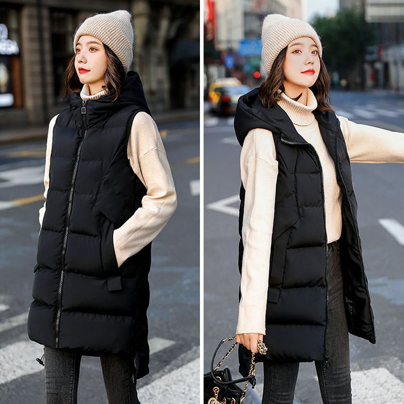 2023 nuova giacca da donna gilet in cotone gilet autunno inverno giacca con cappuccio cappotto lungo senza maniche gilet femminile allentato abbigliamento da neve