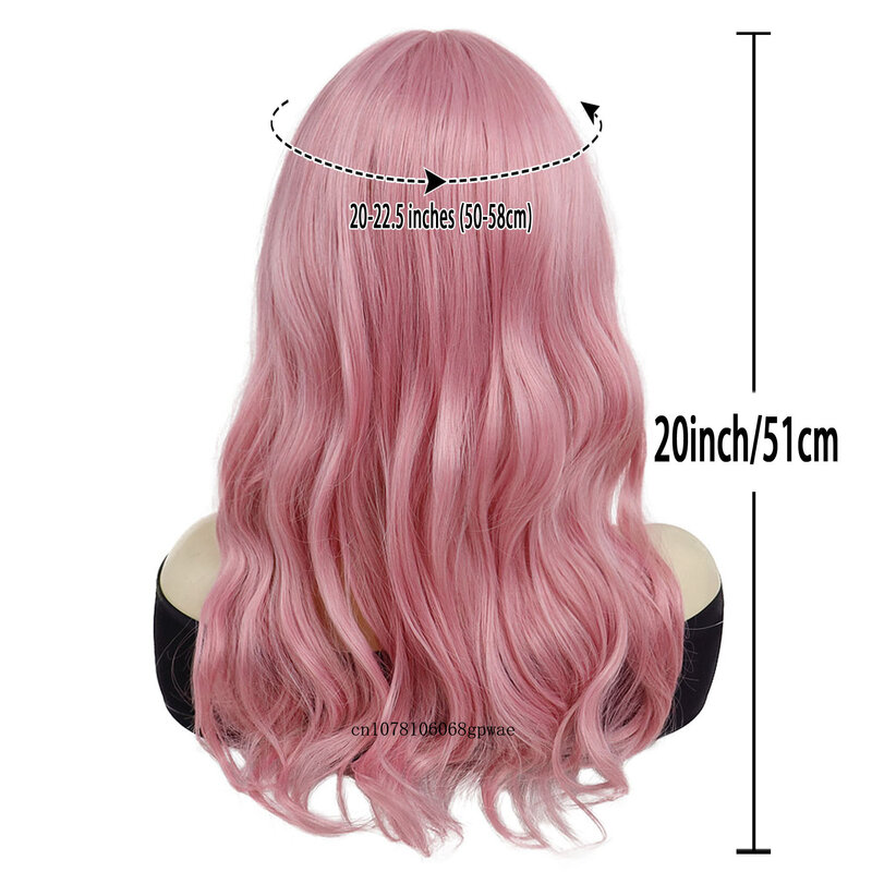 Long Pink Wig Synthetic Hair Fluffy Curly Wavy Bob Lolita Cosplay Wigs with Bangs for Women Girl Dress Party Heat Resistant