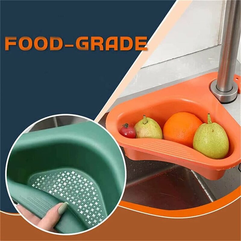 ที่กรองอ่างล้างจานทรงสามเหลี่ยมในครัว keranjang tirisan แบบอเนกประสงค์สำหรับตะกร้าจัดระเบียบผักผลไม้ทั่วไป