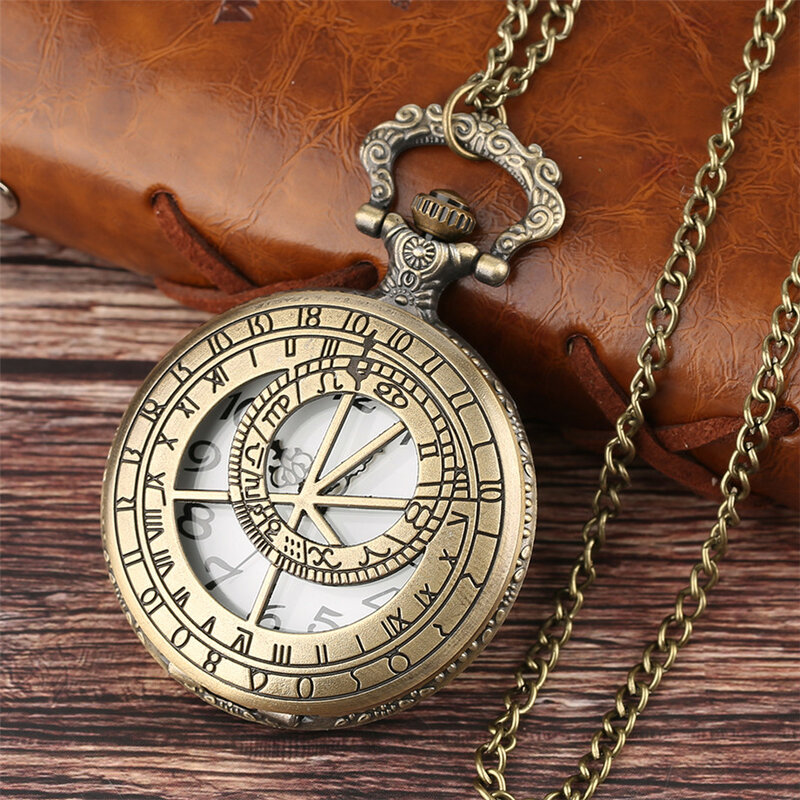 Reloj de bolsillo analógico de cuarzo para hombre y mujer, estuche geométrico ahuecado Vintage, medio cazador, colgante, collar, cadena Fob, reloj de brújula