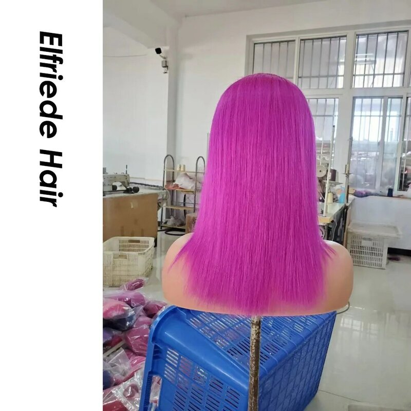Elfriade-Peluca de cabello humano con cierre Frontal para mujer, postizo de encaje Bob corto, color morado, orquídea, 4x4, 13x4, 13x6