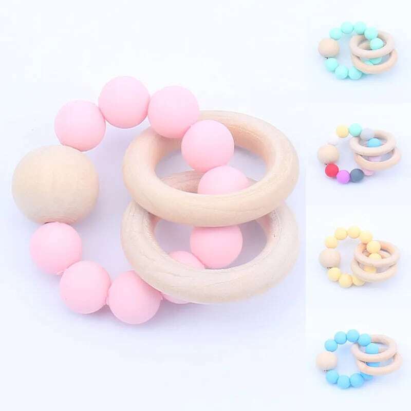 TeWindsor-Perles en bois et silicone pour bébé, anneau artisanal gravé, jouets en bois pour bébé, hochet CPull le plus récent, 1PC