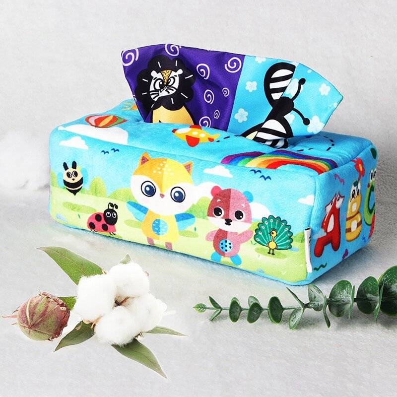 Sensorische ziehen entlang Kleinkind Baby Taschentuch Box für Kinder Stamm manipulative Vorschule lernen Tissue Box Spielzeug