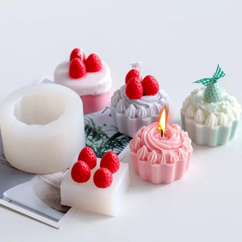 Kreatywne truskawkowe ciasto z kremem świeca silikonowa formy kwiaty do składania do odlewania świec narzędzie mydło żywiczne formy prezent ozdoba do domu rękodzieło dostaw