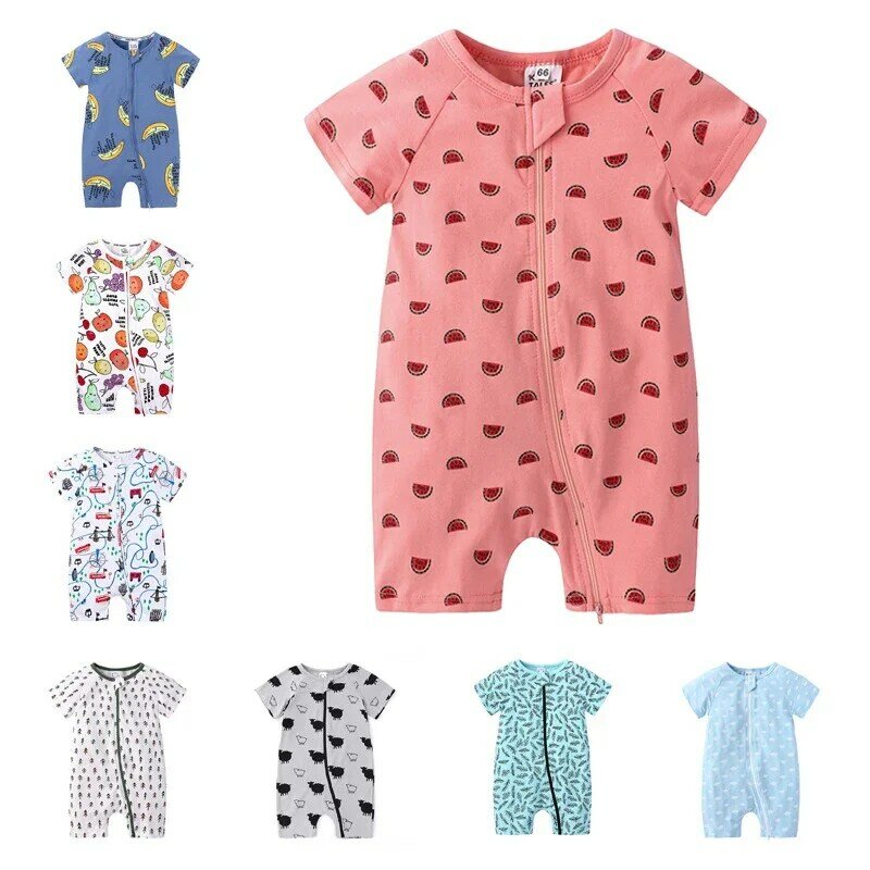 Baju monyet bayi laki-laki perempuan, Jumpsuit musim panas lucu cetak kasual lengan pendek pakaian bayi laki-laki pakaian 0 hingga 3 6 12 24 bulan