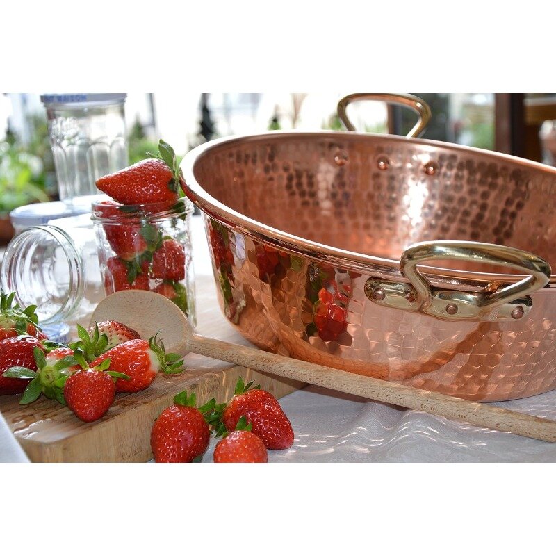 Mauviel M'Passion 1.2 mm Hammered Copper Jam Pan With Brass Handles, 9.4-qt, Made In France