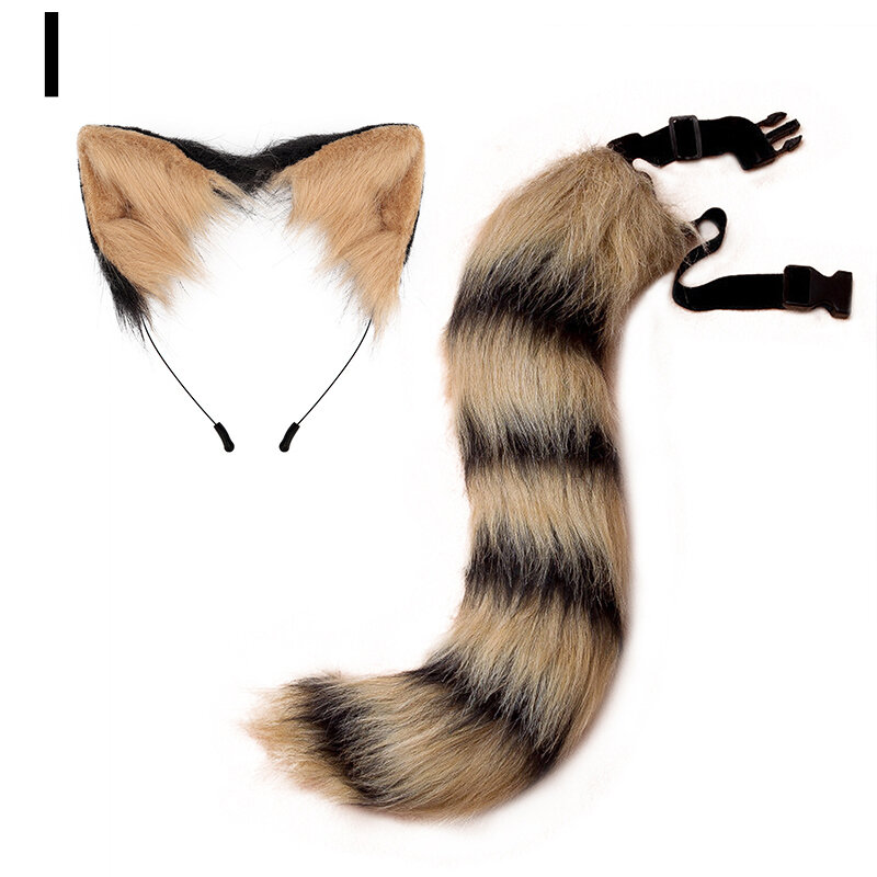 Diadema esponjosa con orejas de gato y zorro, conjunto de cola de Aro para el pelo, accesorios de Cosplay para fiesta de Halloween, novedad