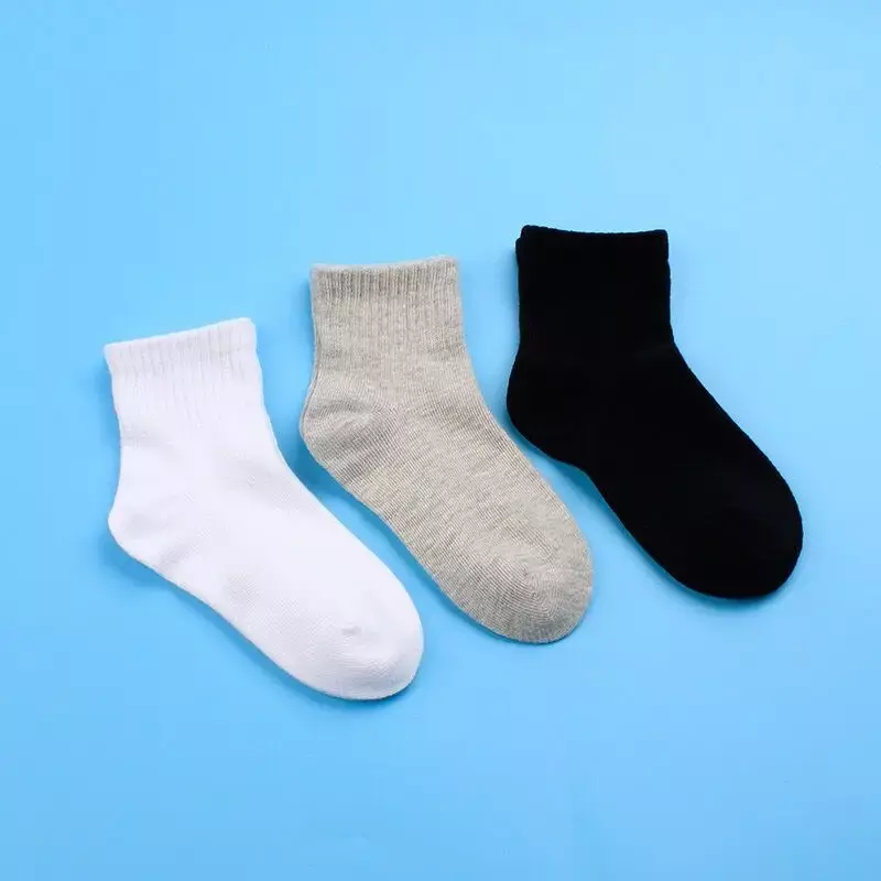 5Pairs/Lot  Kids Pure White Sock Baby Boy Girl Solid Breathable Cotton Sport 1-12years