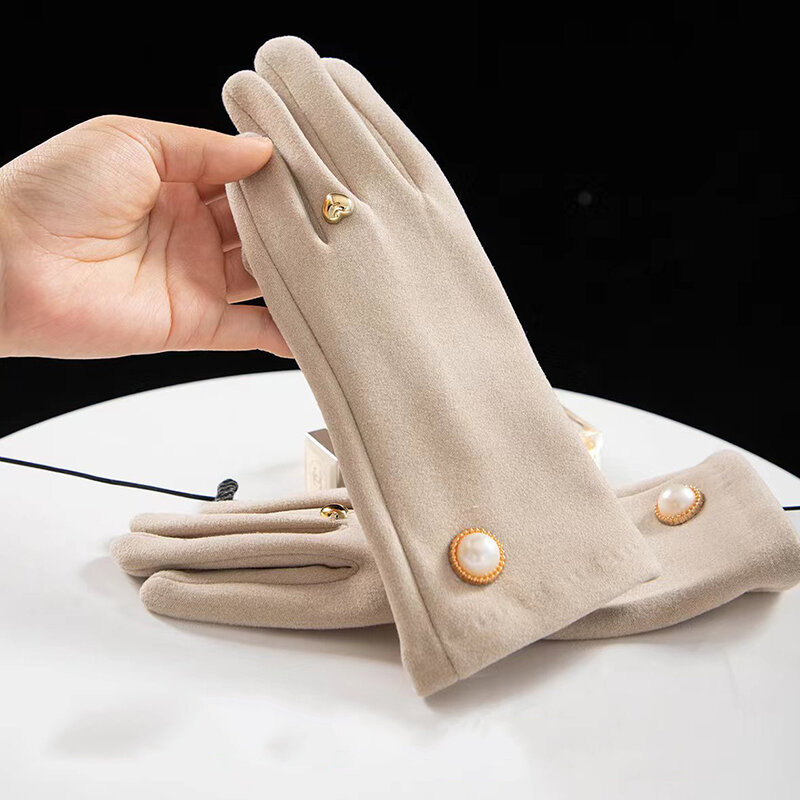 Guanti Touch Screen senza dita da donna addensare mani calde ciclismo Drive guanti con dita intere Lady Fashion Grace guanti invernali