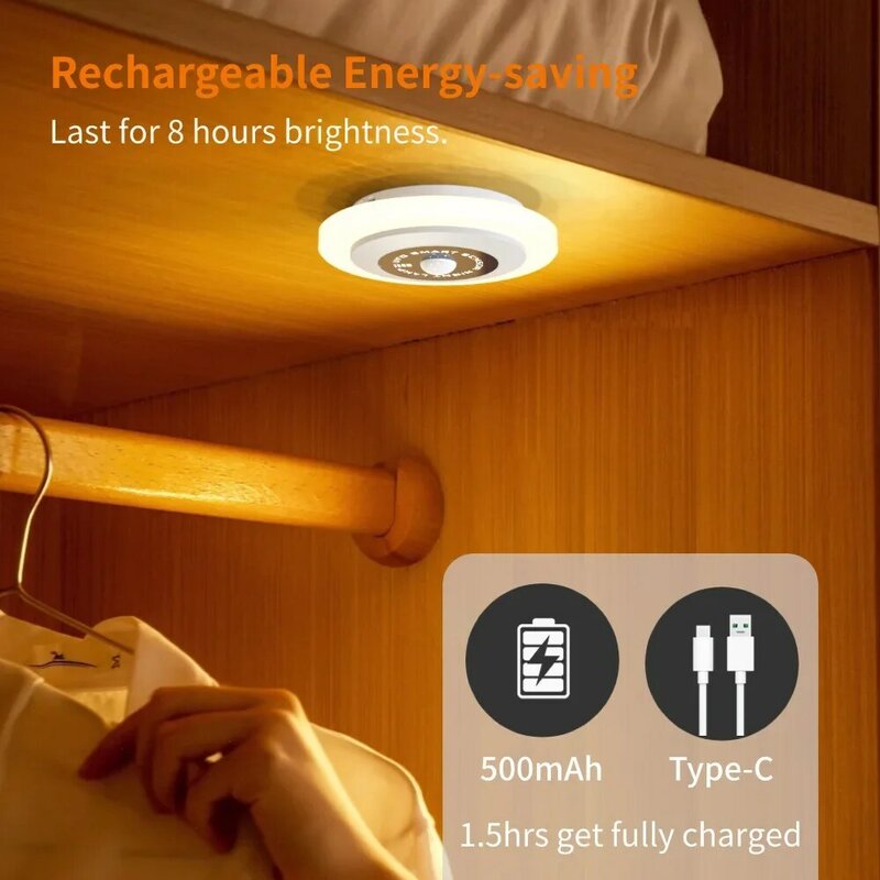 Smart LED Night Light PIR Motion Sensor Cabinet Wardrobe Lamp USB Charging Wireless Magnetic Lights for Bedroom Closet Staircase