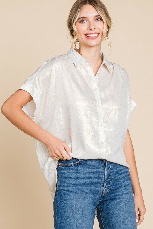 Camicia da donna di moda Top primavera/estate nuovo prodotto camicia ampia a maniche corte monopetto stampata a caldo