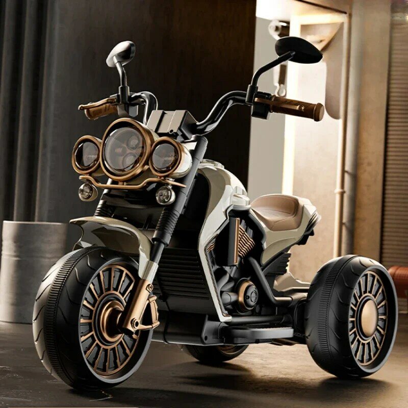 Motocicleta eléctrica Retro Para Niños y Niñas, coche de juguete con Control remoto de carga, simulación